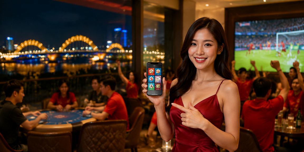 Cảnh chơi game và xem kèo tại Đà Nẵng với giao diện hiện đại trên màn hình