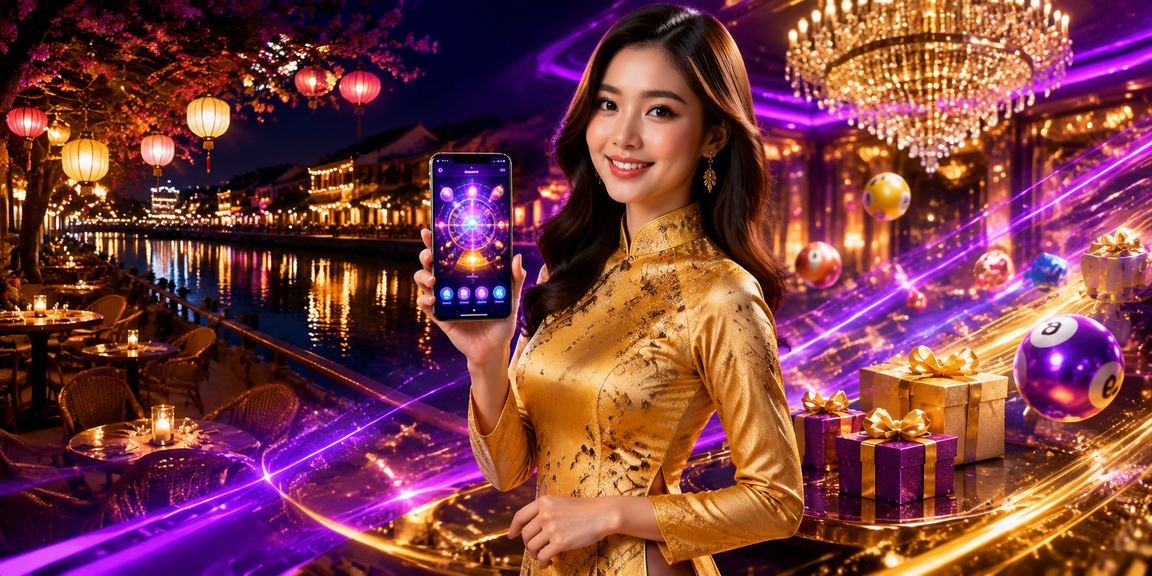 Khung cảnh Hội An với người dùng trải nghiệm giải trí trực tuyến qua di động trong không gian truyền thống